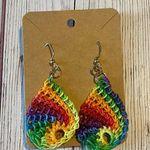 Handmade Rainbow Tunisian Crochet Teardrop Earrings Red Photo 0