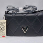 Valentino Orlandi Women Crossbody Bag Black Quilted Vegan Leather Handbag Purse Photo 0