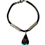 None Sterling Onyx Turquoise Coral Native American Bracelet, Vintage Zuni Signed Photo 0