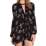 Free People Women's S Black Floral Swing Tunic Dress Long Sleeve Casual- FLAWED Photo 4