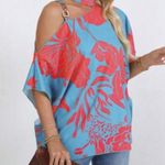 SheIn Women Tops XL Blue Orange Floral Photo 0