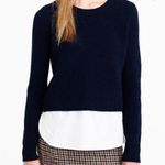 J.Crew Small Navy Waffle Knit Lambswool Shirttail Crewneck Sweater Photo 0