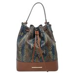 Brahmin  Marlowe Embossed Leather Bucket Bag Bottle Blue Fletcher Photo 1
