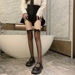 Black Bow Thin Light Smooth Tights Over The Knee‎ Socks Stockings One Size Photo 4