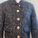 H&M Tweed Cropped Jacket Medium Black White Boucle Blazer Gold Buttons Classic Photo 9
