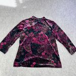 Massini Vintage Velvet Romantic Floral Mock Neck Mandarin Collar Top Women's L Photo 6