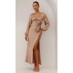 NWT‎ Billy J Brigitte Brown Satin Maxi Dress Plus Size 20 Tan Photo 10