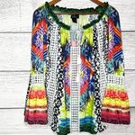 Alberto Makali Colorful Bohemian Bell Sleeve Top Size Medium Sheer Crochet Boho Photo 9