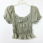 FAVLUX  Green Ruched Milkmaid Puff Sleeve Cropped Blouse Shirt Size M Photo 0