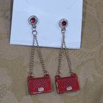 Red and Gold Drop Purse Earrings Photo 3