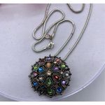 Silver Jeans Lightly domed colorful rhinestone pendant necklace brushed antique silver Photo 1