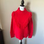 Tuckernuck  Wool Sweater Red Fringe Colorful Chunky Size Medium NWT Photo 2