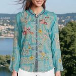Johnny Was heavily embroidered “Albee” blouse in marine blue NWT Photo 3