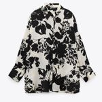 ZARA satin oversized button down black & white summer floral Photo 0