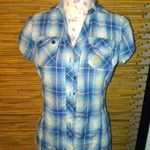 Paper + Tee Paper Tee S Blue White Plaid Cap Sleeve Top Photo 0
