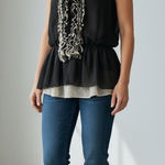 Robert Rodriguez  Black Ruffled V Neck Sleeveless medium Peplum Top Photo 0