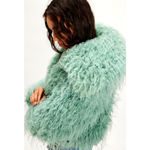 Free People  Moonlight Faux Fur Jacket Granite Green Size L Photo 2