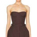 Alex Perry Lurex Pinstripe Strapless Crop Top in Chocolate 2 New Womens Corset Brown Photo 0