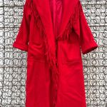 Vintage 80s Basile Red Wool Fringe Trench Coat Western Beyoncé Cowgirl Size M Photo 1