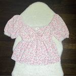 In February Pink Floral Lace Trim Top White Size M Photo 1