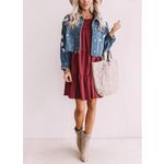 Entro Women’s Tiered Merlot Babydoll Ruffle Short Sleeve Mini Dress Size Small Photo 4