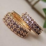 Gold Filled with Purple CZ Stones Huggie Hoop Earrings Photo 0