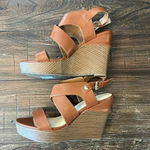 Marc Fisher  Leather Platform Wedge Sandals Cognac Brown Women’s Size 9.5 Photo 4