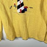 Sag Harbor vtg Nautical Sweater Sz M Yellow Cotton Embroidered Lighthouse Beach Photo 3