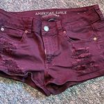 American Eagle AEO Shortie Stretch Burgundy Distressed Shorty Shorts | 8 Photo 0
