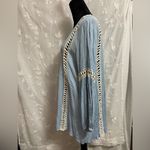 Umgee Boho Bohemian Tunic Blouse Top Carolina Blue Braided Detail Sz M EUC Photo 3