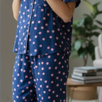 Kate Spade NWT  Short Sleeve Notch Collar Cropped Pajama Set Navy Pink Large Photo 0