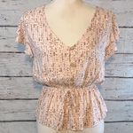 One Love Clothing Blouse V Neck w Flutter Sleeves Pink w Mauve Print-Small Photo 0