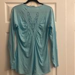 Athleta ‎ blue long sleeve embroidered detail yoga top size M Photo 3