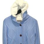 Women's Cardigan Sweater Knit Double Pocket Long Sleeve Hooded Cardigan Outwear Blue Size L Photo 3