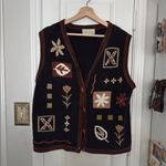 Vintage 90a fall floral embroidered sweater vest Black Size XL Photo 2