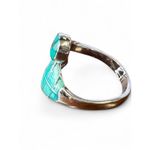 Ring Native American Zuni silver inlay Teal Resin Filled Wrap around Leaf Size 6 Photo 2