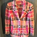 Laura Ashley Pink.Black.White Plaid Sweater Jacket, Size Medium Photo 0