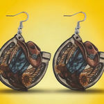 Western style wooden with sunflower shape‎ pattern drop hook earrings Brown Photo 0