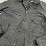 VTG black Leather Coat jacket zip up collared vintage 100% genuine fully lined Size L Photo 4