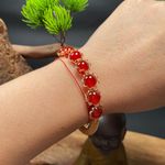 18K Gold Plated Red Agate Jewelry Set,Agate Beaded Charm Bracelet,Agate Ring Photo 2