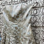 Jessica McClintock Y2K  strapless gold blue foil floral pleat skirt prom dress 10 Photo 3