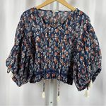 POL Medium Peasant Floral Boho Pleated Puff Sleeve Crop Top Cottagecore Tassel Photo 0