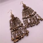 Vintage 70s Disco Glam Statement Long Gold Chandelier Tassel Dangle Earrings Photo 1