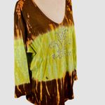 Tryst Tie Dye Rhinestone Fleur de Lis Top Citrus Combo Cotton USA Made 3X Photo 2