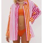 Beach Riot Alexa Shirt Women Large Petite Pink Striped Long Sleeve Cover Up Swim Photo 2