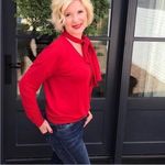 CAbi Style 3804 Tess Knit Top Tie V Neck Firebrick Red Size Medium Photo 2