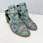 Boho Embroidered Booties Blue Vegan Chunky Block Heel Buckle Slingback Boots 11 Photo 2