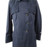 Sam Edelman Womens Trench Coat Lace Detail Roll Sleeve Navy Blue Size S Photo 0