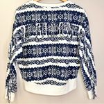 Cotton Citizen Nordic Print V Neck Fringe Detail Pullover Navy Blue Photo 5