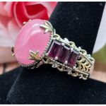 STS Chuck Clemency Sterling Silver & Pink Cocktail Statement Ring Size 11.5 Photo 5